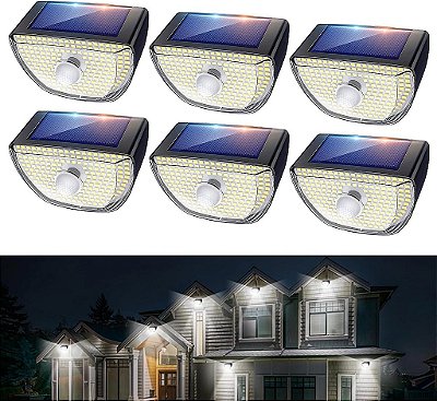 Luzes Solares Externas OOTDAY 200 LED com 3 Modos de Iluminação, Luzes Solares com Sensor de Movimento, Luzes Solares à Prova d'Água IP65, 270ｰ Ângulo Amplo, para