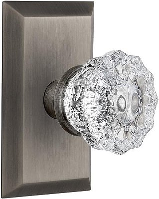 Placa de Estúdio Nostálgica com Maçaneta de Cristal, Passagem - 2.375, Estanho Antigo