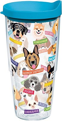 Tervis Flat Art Dogs Fabricada nos EUA Copo Térmico Isolado de Parede Dupla Mantém Bebidas Frias e Quentes, 24oz, Clássico