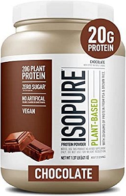 Pó de proteína vegana de chocolate Isopure, com adoçante de frutas monge e aminoácidos, recuperação pós treino, sem açúcar, à base de plantas, proteína de ervilha orgânica, livre de l