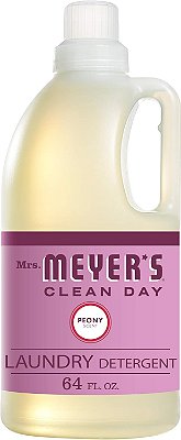Sabão líquido de lavanderia MRS. MEYER'S CLEAN DAY, fórmula biodegradável infundida com óleos essenciais, Peônia, 64 oz (64 cargas)