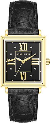 Relógio de pulseira de couro vegano com grão de crocodilo para mulheres da Anne Klein