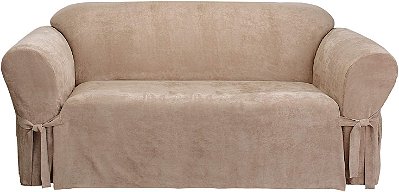 Capa de sofá de uma peça em suede macio SureFit na cor Taupe