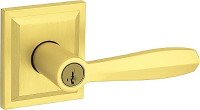 Maçaneta de porta de entrada Baldwin Torrey Pines, alavanca reversível com fechadura com chave com tecnologia SmartKey Re-key e proteção Microban, em latão acetinado