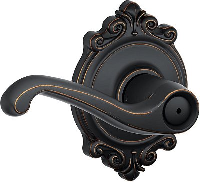 Alavanca de porta Schlage F40 FLA 716 BRK Flair com guarnição Brookshire, fechadura de privacidade para cama e banho, bronze envelhecido