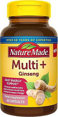 Nature Made Multi + Ginseng, Energia Diária Multivitamínico para Adultos, Uma Vitamina por Dia, 60 Cápsulas