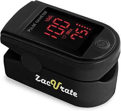 Monitor de saturação de oxigênio no sangue Zacurate Pro Series 500DL Fingertip Pulse Oximeter com capa de silicone, pilhas e cordão (preto real)