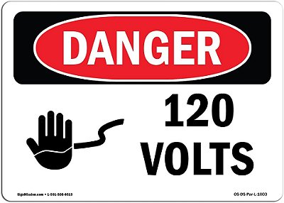 Sinal de perigo OSHA - 120 Volts | Adesivo | Proteja seu negócio, canteiro de obras, armazém e área da loja | Feito nos EUA