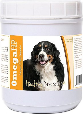Suplemento de Ácidos Graxos Omega HP para Suporte à Pele e Pelagem do Bernese Mountain Dog 90 Comprimidos Mastigáveis de Raças Saudáveis