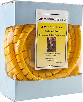 Protetor de Mangueira em Espiral Pré-cortada, 3/4 OD, 25' de Comprimento, Amarelo