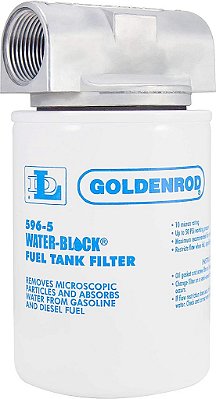 Filtro de tanque de combustível GOLDENROD (596) bloqueador de água em lata com tampa superior de 1 NPT, branco.