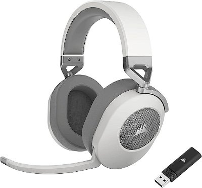 Headset de Jogos Multiplataforma sem fio Corsair HS65 com Bluetooth - Áudio Dolby 7.1 - Microfone Omnidirecional - Compatível com iCUE - PC, Mac, PS5, PS4, Mobile - Branco