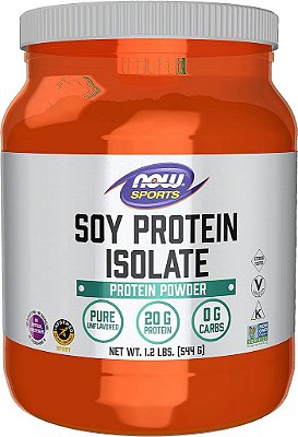 NOW Nutrição Esportiva, Isolado de Proteína de Soja 20 G, 0 Carboidratos, Pó sem sabor, 1,2 libras