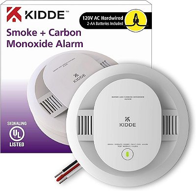 Detector de Fumaça e Monóxido de Carbono com Fio Kidde, Backup de Bateria AA, Interconectável, Indicadores de Luz de Aviso de LED