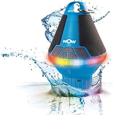 Alto-falante Wow-Sound Wow World of Watersports, Bluetooth, à prova d'água, à prova de choque, flutuante, com longa duração de bateria, luzes de LED e porta-copos (azul)
