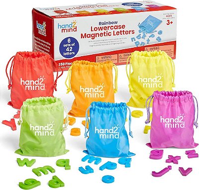 Letras Magnéticas em Minúsculas do arco-íris hand2mind, Letras Magnéticas de Plástico para Sala de Aula, Letras do Alfabeto para Crianças, Reconhecimento de Letras para Pré-Escola,