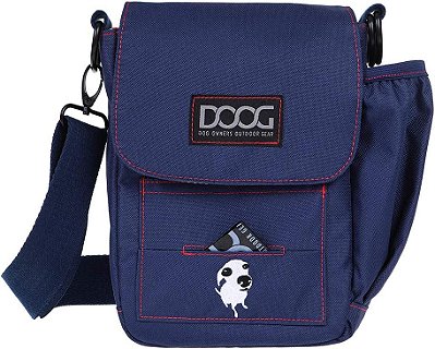DOOG | Walkie Bag | Bolsa de ombro ajustável com compartimento para saco de fezes | Azul-marinho e vermelho