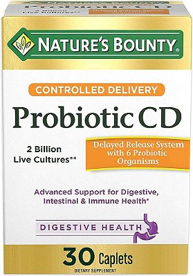 Suplemento dietético probiótico de liberação controlada da Nature's Bounty, Suporte avançado para a saúde digestiva, intestinal e imunológica, 30 cápsulas.