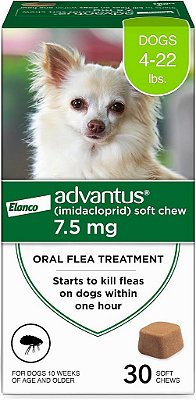 Tratamento mastigável de pulgas Advantus (Imidacloprid) para cães pequenos, 30 comprimidos, de 4 a 22 libras.