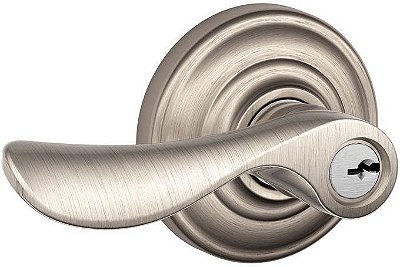 Fechadura de entrada com alavanca Champagne SCHLAGE F51A CHP 619 AND e acabamento Andover, níquel acetinado