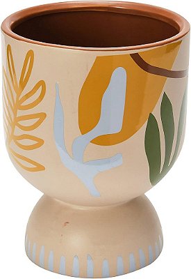 Vaso com pedestal de cerâmica da Bloomingville com design abstrato, multicolorido, 7 de largura x 7 de comprimento x 10 de altura.