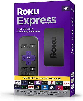 Roku Express | Dispositivo de Streaming HD Roku com Controle Remoto Simples (sem controles de TV), TV Gratuita e ao Vivo