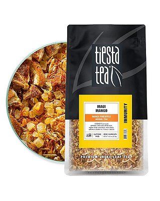 Chá Tiesta - Maui Mango | Chá de ervas de manga abacaxi | Mistura Premium de Chá Solto | Chá de frutas sem cafeína | Faz chá quente ou gelado e rende até 200 xícaras - Emb