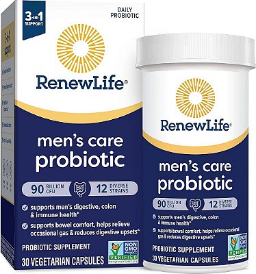 Renew Life Cápsulas Probióticas para Homens, Suporta a Saúde Digestiva, Intestinal, Imunológica e Respiratória Masculina, L. Rhamnosus GG, Livre de Laticínios, Soja e Glú