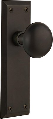 Maçaneta de porta Nostalgic Warehouse New York com placa em bronze atemporal
