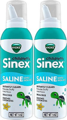 Vicks Sinex, Spray Nasal Salino para Crianças, Livre de Medicamentos, Ultra Fino com Toque de Aloe, A partir de 1 ano, Alívio Rápido do Nariz Entupido para Crianças, Limpa a secre