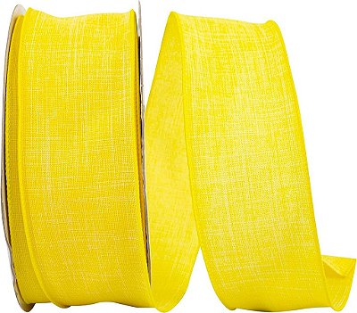 Fita com fio de borda encabado de linho para uso diário, 2-1/2 polegadas x 50 jardas, amarelo.