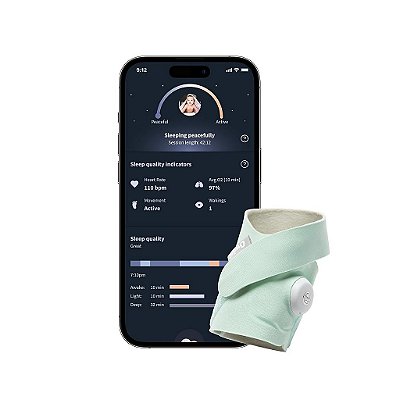 Meia de Sonho Owlet® - Monitor Inteligente para Bebês Aprovado pela FDA - Acompanhe a Frequência Cardíaca (Pulsação) e Oxigênio ao Vivo em Bebês - Receba Notificações - Verde-água