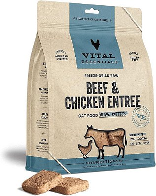 Alimentos Crus para Gatos Vital Essentials, Mini Patties de Carne e Frango, 8 oz