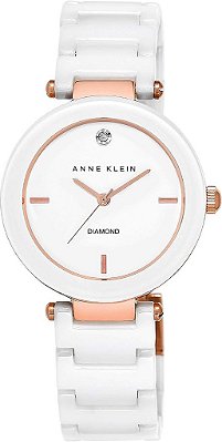 Relógio de pulseira de cerâmica com mostrador de diamante genuíno para mulheres Anne Klein