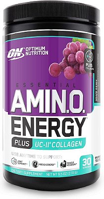 Optimum Nutrition Amino Energy + Pó de Colágeno - Pó Energético Pré-Treino, Pós-Treino para Recuperação Muscular com Aminoácidos, Vitamina C para Suporte Imunológico - Sabor Uva, 30
