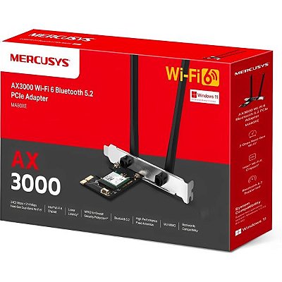 Adaptador Mercusys MA80XE AX3000 PCIE Dual Band Wifi 6 Bluetooth 5.2