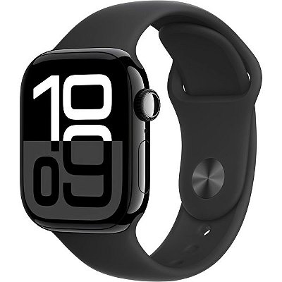 Apple Watch S10 caixa de alumínio em jet preto e pulseira esportiva preto 42 mm M/L MWWF3LW/A