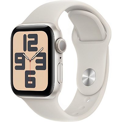 Apple Watch SE 2ª geração (2024) caixa de alumínio em Starlight pulseira esportiva na cor Starlight 40 mm M/L MXEG3LL/A