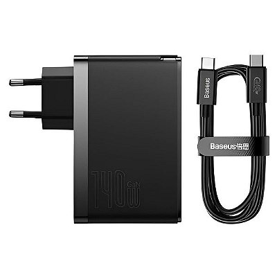 Carregador de Parede Baseus CCGP100201 GaN5 Pro 2 x USB-C + USB-A + Cabo USB-C - Preto 1 metro