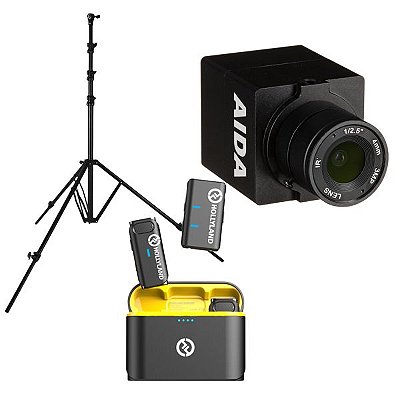 Kit Podcast Câmera AIDA Imaging HD-100A + Microfone Lark M1 Duo + EI-A049 + LS01L + Sistema YoloLiv YoloBox Pro