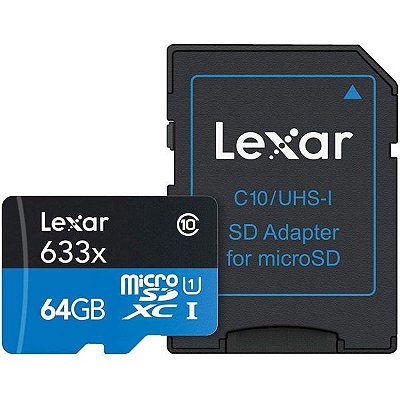 Memória Micro SD Lexar Professional 633X 100-45 MB/s C10 U3 64 GB (LSDMI64GBBNL633A)