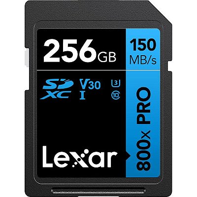 Memória SD Lexar 800X Blue Series High-Performance 150-30 MB/s C10 U3 V30 256 GB (LSD0800P256G-BNNNU)