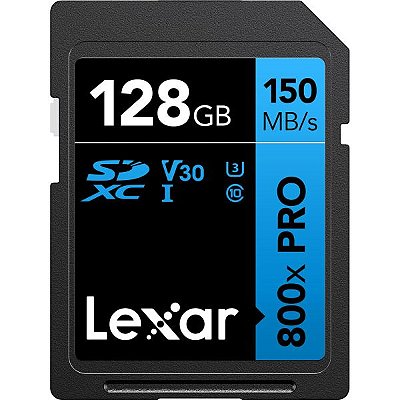 Memória SD Lexar 800X Série Azul Alta Performance 150-30 MB/s C10 U3 V30 128 GB (LSD0800P128G-BNNNU)
