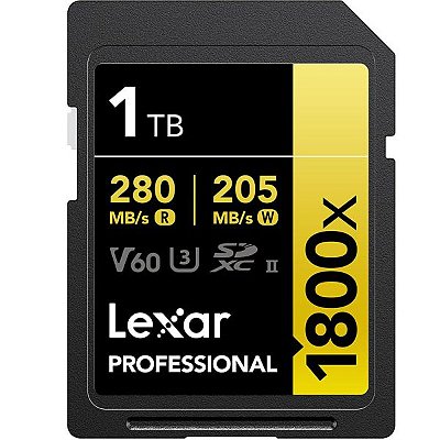 Memória SD Lexar Professional 1800X Serie Gold 280-205 MB/s C10 U3 V60 1 TB (LSD1800001T-BNNNG)