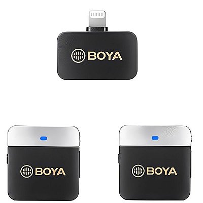 Microfone Boya BY-M1V6 Sem Fio Lightning -  Preto/Cinza (2TX+1RX)