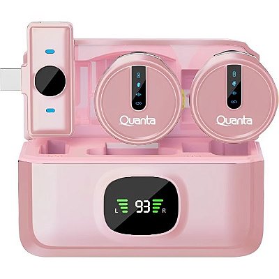 Microfone Sem Fio Dual Quanta QTMDM30 (2TX +1RX) - Rosa