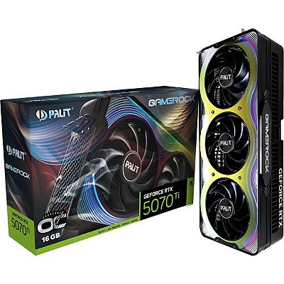 Placa de Vídeo Palit GameRock OC Edition GeForce RTX 5070Ti 16 GB GDDR7 - Black (NE7507TH19T2-GB2030G)