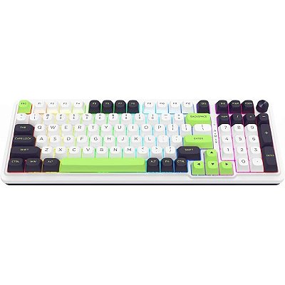 Teclado Gamer Mecânico Redragon Eisa Max K686WBG-RGB-MAX 96% RGB Sem Fio Switch Mint Mambo - Branco/Preto/Verde (Inglês)