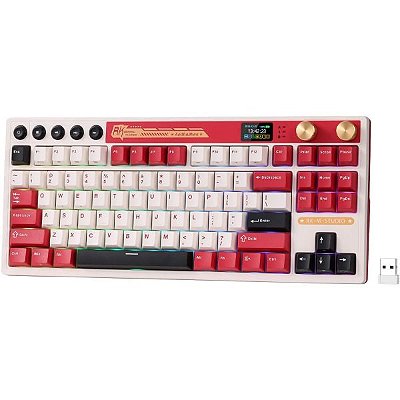 Teclado Mecânico Royal Kludge RKM87 75% RGB Sem Fio Switch Blue - Famicom (Inglês)