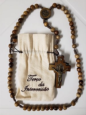 Terço da Intercessão São Bento mad imbuia com saquinho bordado - 32760